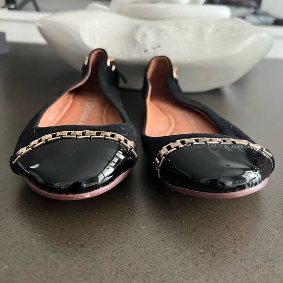 Jeffrey Campbell Ibiza Gabi black flats Gold chain detail back tassels Sz. 7.5 - Picture 3 of 7